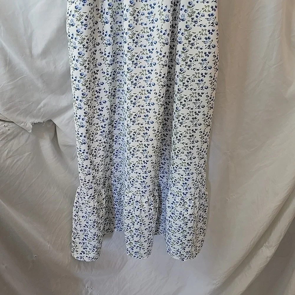 Roolee Women's Long Floral Dress Blue/white Cottagecore Peasant Fairy Sz M‎ - Picture 3 of 16